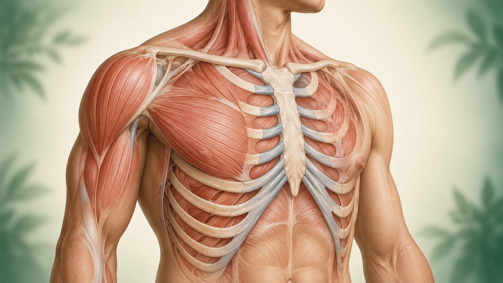 Clinical illustration of the rib cage and intercostal nerve pathways.