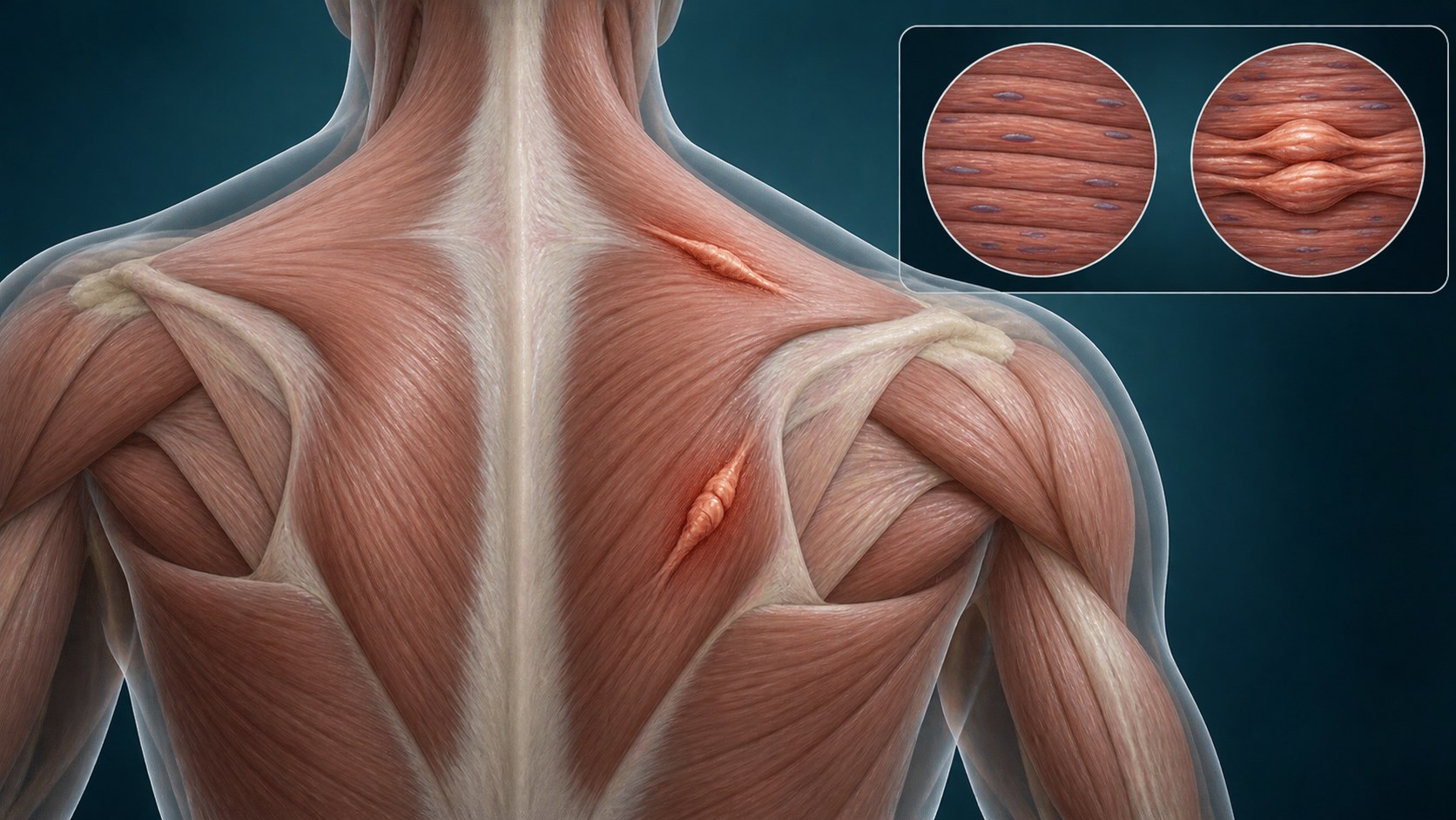 Clinical illustration of muscle fibers and a localized myofascial trigger-point region.
