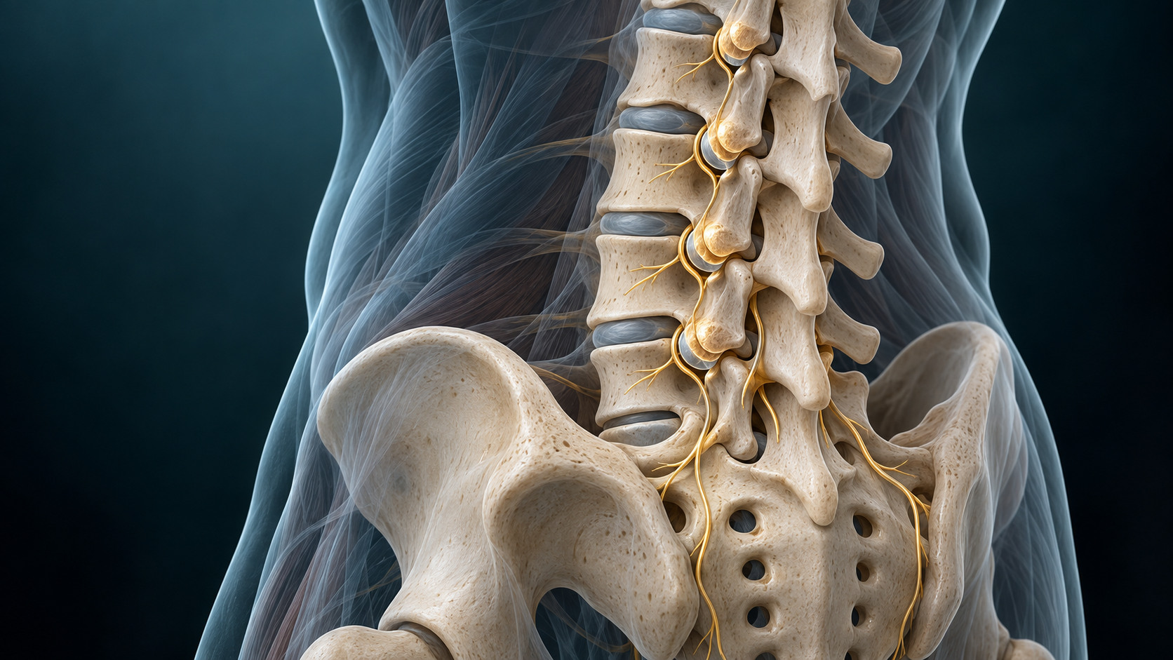 Posterior lumbar facet joints and medial branch nerves.