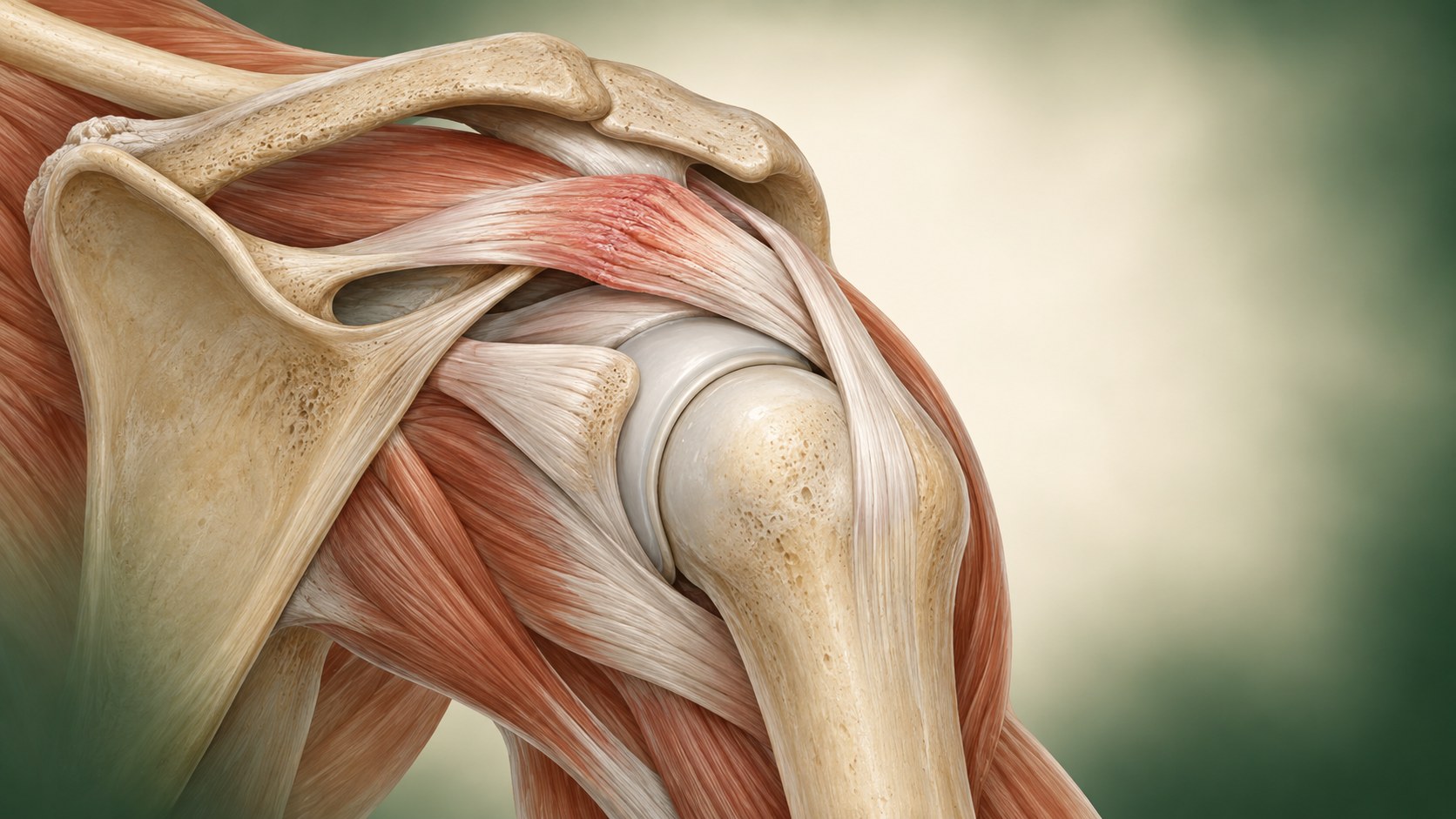 Shoulder cutaway showing an intact but tendinopathic supraspinatus tendon.