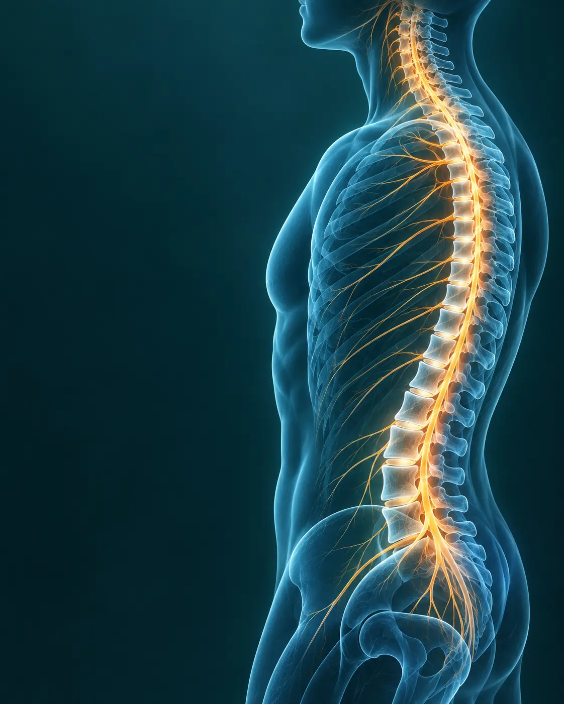 Conceptual illustration of the spine and branching nerves
