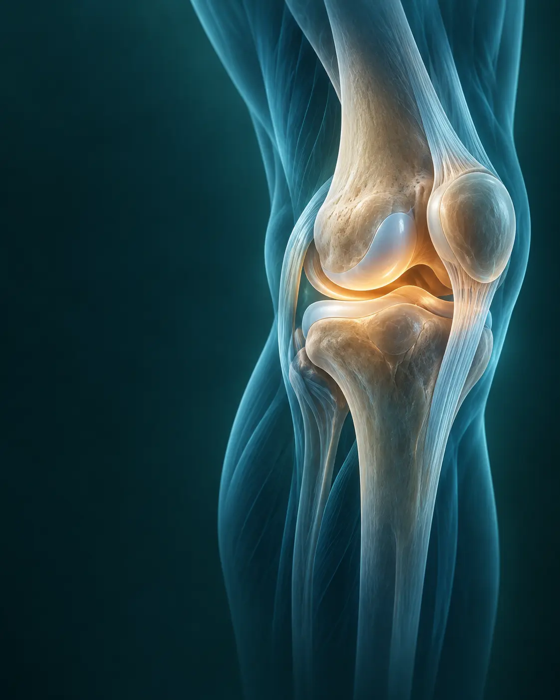 Conceptual medical illustration of a knee joint