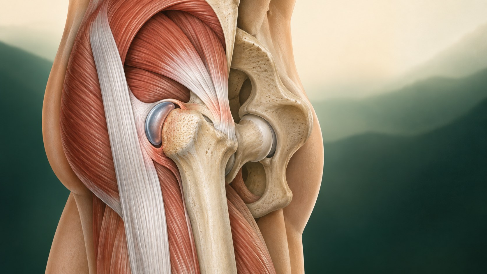 Gluteal tendon and trochanteric bursa anatomy at the lateral hip.