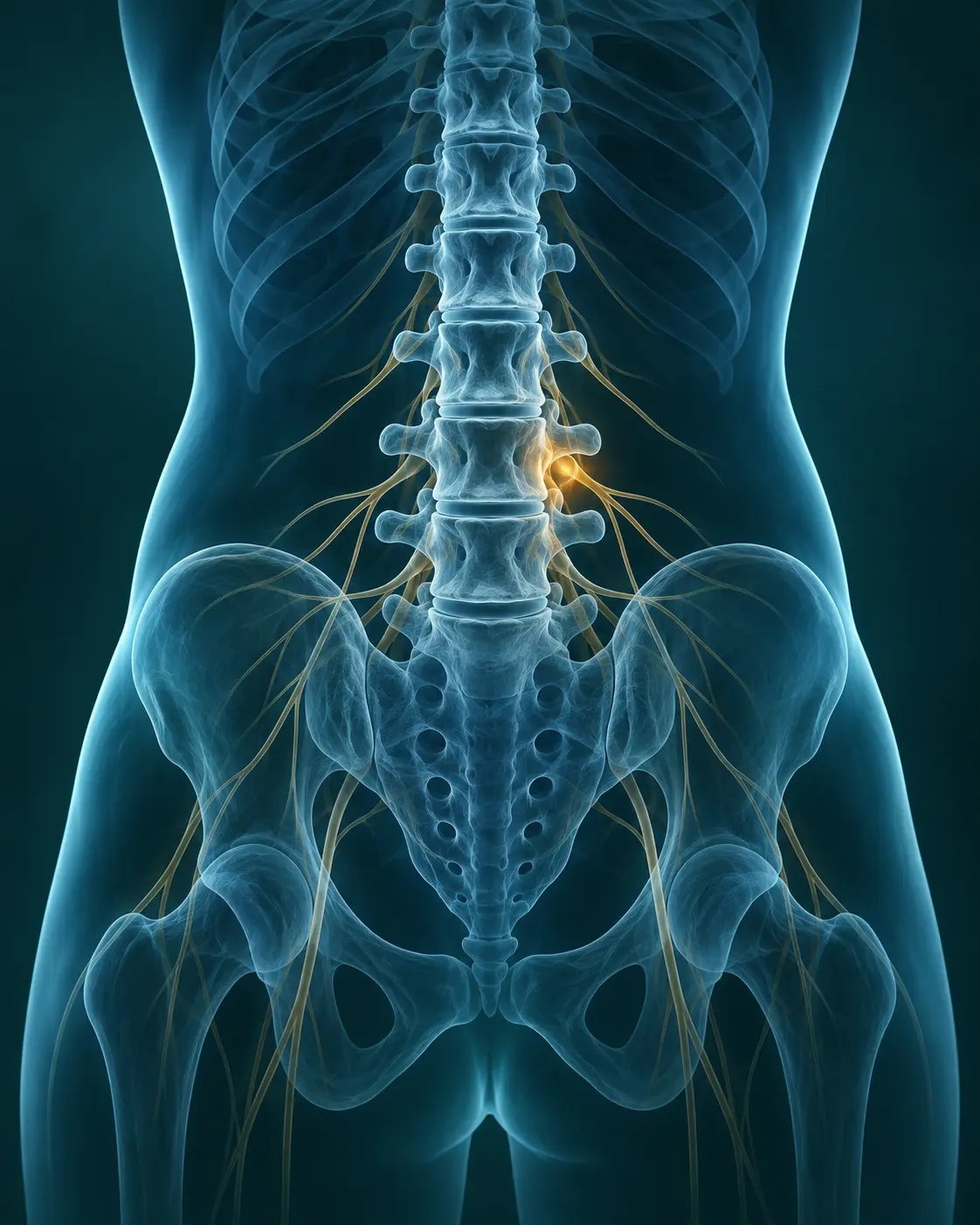 Conceptual illustration of lumbar facet-joint nerve anatomy